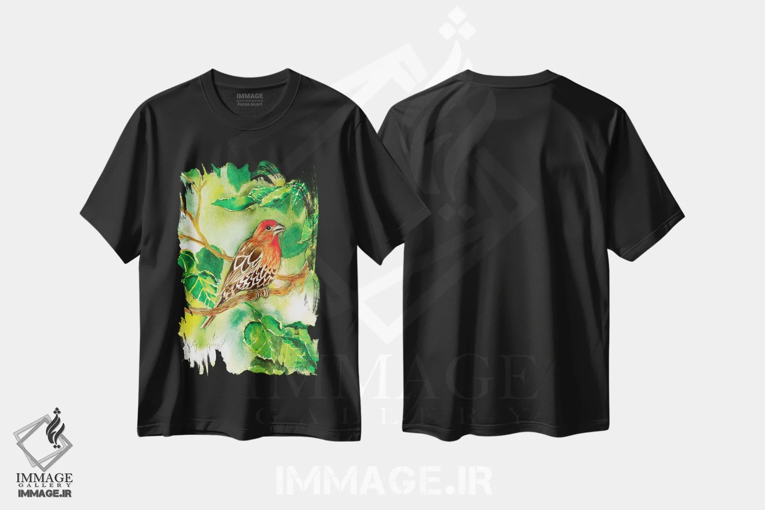 تیشرت مشکی طرح دار فنچ خانگی، تزئینی اثر کریستین ریشو | immage.ir