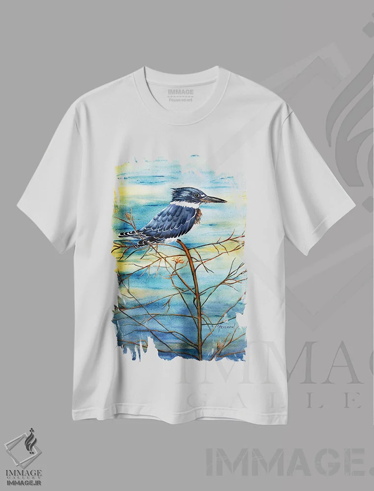 تیشرت سفید طرح دار مرغ ماهی خوار، تزئینی اثر کریستین ریشو | immage.ir