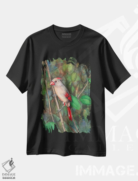 تیشرت مشکی طرح دار خانم کاردینال، تزئینی اثر کریستین ریشو | فروشگاه ایماژ