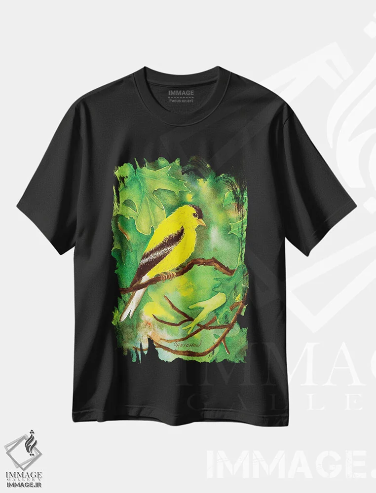 تیشرت مشکی طرح دار زیستگاه درخت بلوط، تزئینی اثر کریستین ریشو | فروشگاه ایماژ