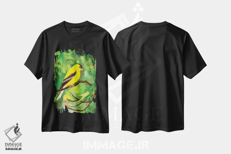 تیشرت مشکی طرح دار زیستگاه درخت بلوط، تزئینی اثر کریستین ریشو | فروشگاه ایماژ