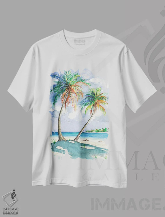 تیشرت سفید طرح دار سایه نخل ها، تزئینی اثر کریستین ریشو | immage.ir