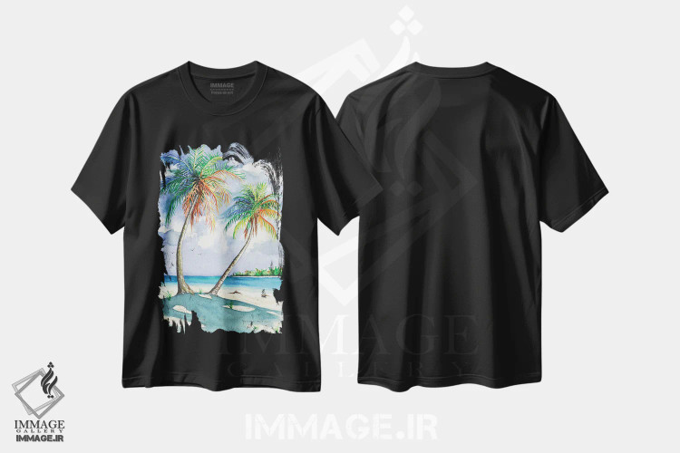 تیشرت مشکی طرح دار سایه نخل ها، تزئینی اثر کریستین ریشو | فروشگاه ایماژ