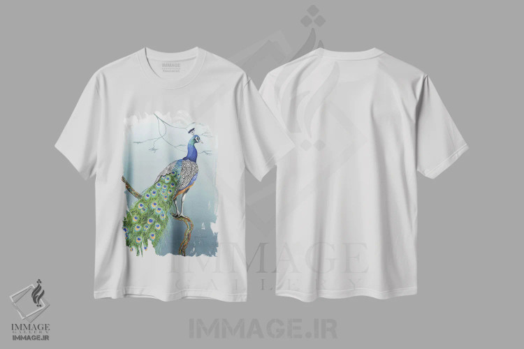 تیشرت سفید طرح دار باشکوه مثل یک طاووس، تزئینی اثر کریستین ریشو | فروشگاه ایماژ