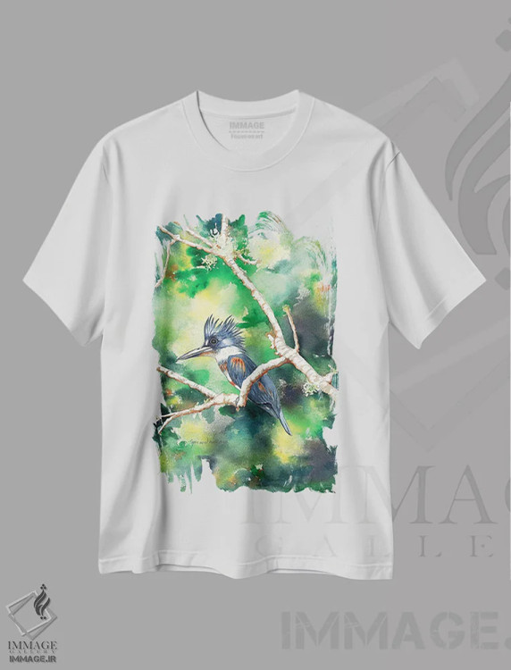 تیشرت سفید طرح دار مرغ ماهی خوار کنجکاو، تزئینی اثر کریستین ریشو | immage.ir