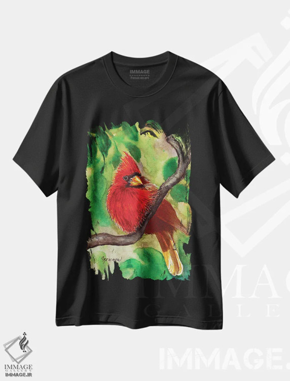 تیشرت مشکی طرح دار قرمز سلطنتی، تزئینی اثر کریستین ریشو | فروشگاه ایماژ