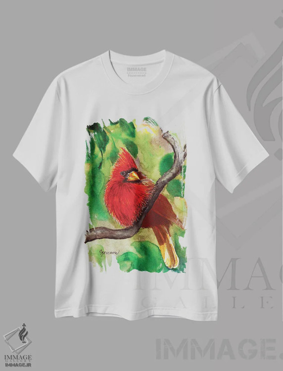 تیشرت سفید طرح دار قرمز سلطنتی، تزئینی اثر کریستین ریشو | immage.ir