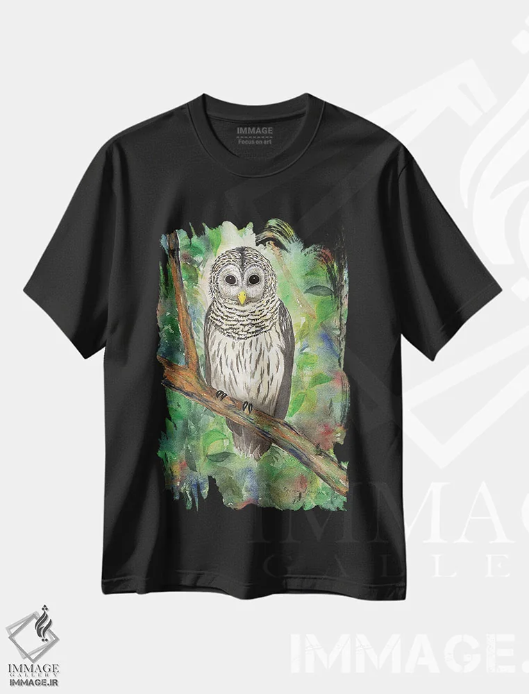 تیشرت مشکی طرح دار جغد نواره دار، تزئینی اثر کریستین ریشو | immage.ir