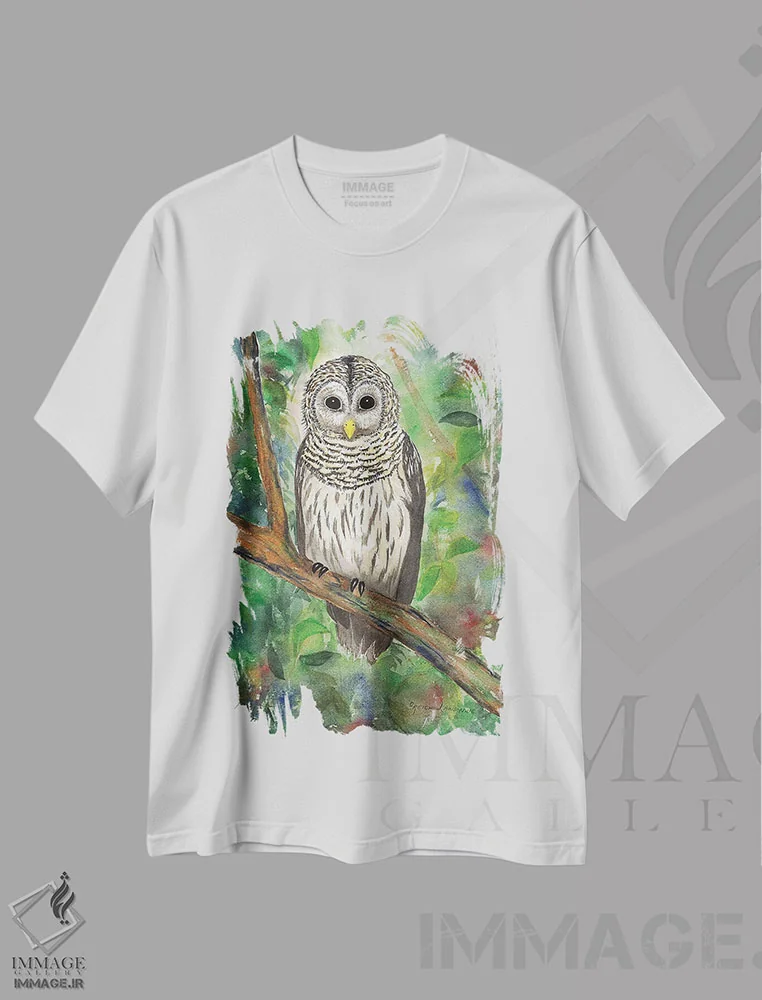 تیشرت سفید طرح دار جغد نواره دار، تزئینی اثر کریستین ریشو | فروشگاه ایماژ