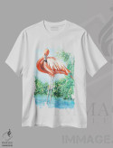 تیشرت سفید طرح دار فلامینگوی عشوه گر، دکور معاصر اثر کریستین ریشو | فروشگاه ایماژ