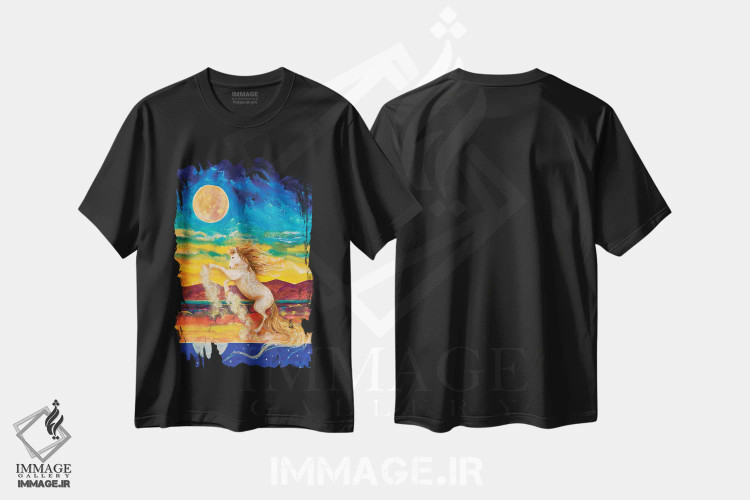تیشرت مشکی طرح دار روح اسب نر، دکور معاصر اثر کتی مک کللند | immage.ir