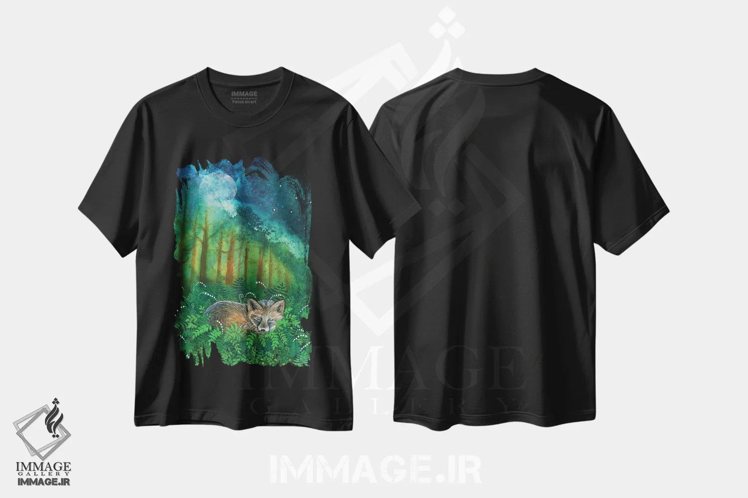 تیشرت مشکی طرح دار روباه رؤیاپرداز، دکور معاصر اثر کتی مک کللند | فروشگاه ایماژ