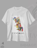 تیشرت سفید طرح دار دفتر کبریت شیکاگو، تزئینی اثر پیپر کاتز | فروشگاه ایماژ