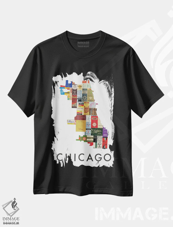 تیشرت مشکی طرح دار دفتر کبریت شیکاگو، تزئینی اثر پیپر کاتز | immage.ir