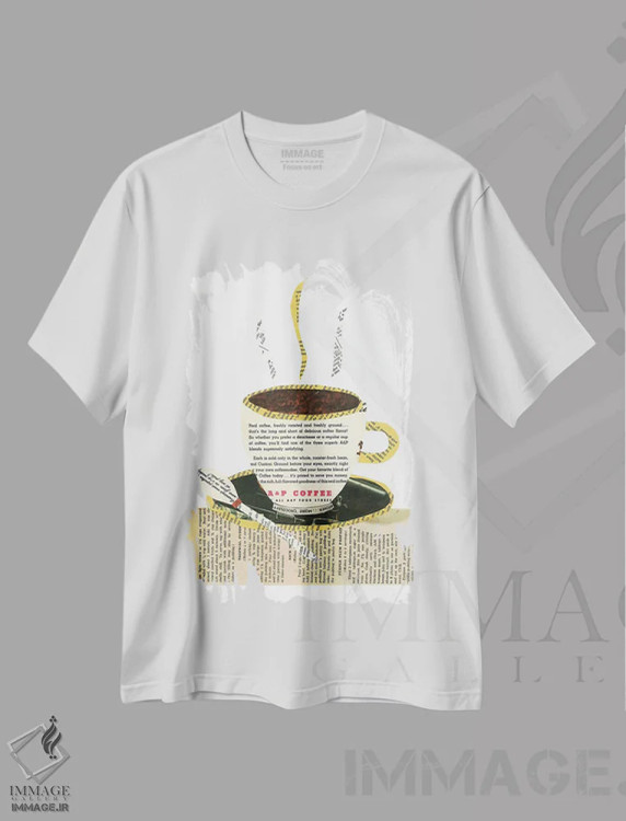 تیشرت سفید طرح دار فنجان قهوه، تزئینی اثر پیپر کاتز | immage.ir