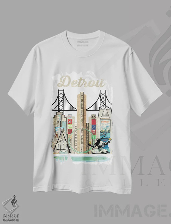 تیشرت سفید طرح دار خط افق دیترویت، تزئینی اثر پیپر کاتز | immage.ir
