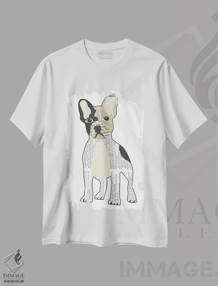 تیشرت سفید طرح دار بولداگ فرانسوی، تزئینی اثر پیپر کاتز | فروشگاه ایماژ
