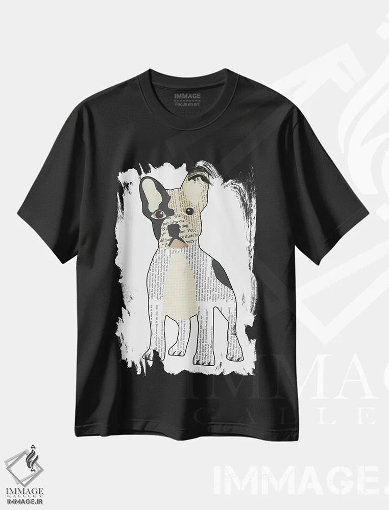 تیشرت مشکی طرح دار بولداگ فرانسوی، تزئینی اثر پیپر کاتز | immage.ir