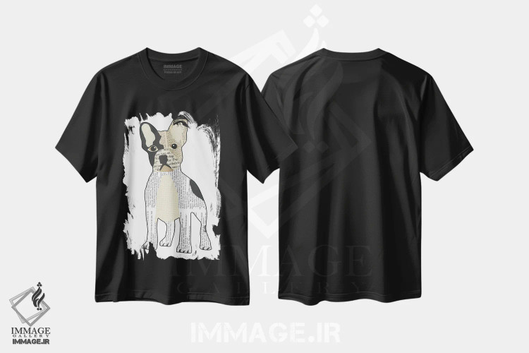 تیشرت مشکی طرح دار بولداگ فرانسوی، تزئینی اثر پیپر کاتز | immage.ir