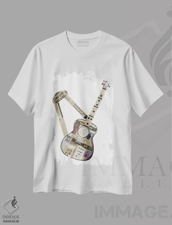 تیشرت سفید طرح دار گیتار، تزئینی اثر پیپر کاتز | immage.ir