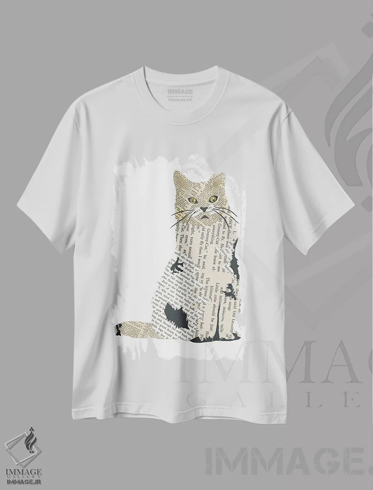 تیشرت سفید طرح دار گربه، تزئینی اثر پیپر کاتز | فروشگاه ایماژ