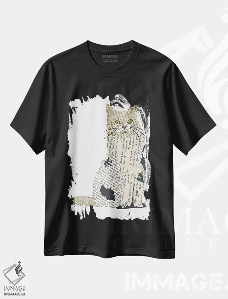 تیشرت مشکی طرح دار گربه، تزئینی اثر پیپر کاتز | immage.ir