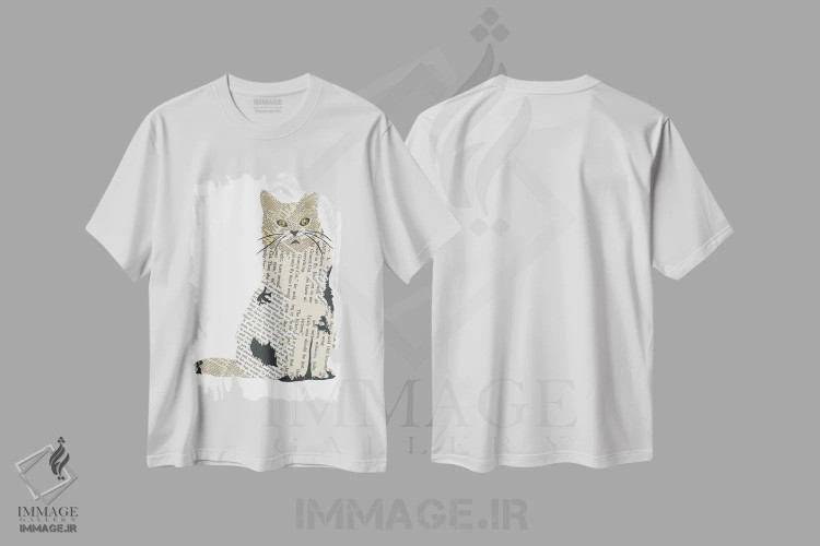 تیشرت سفید طرح دار گربه، تزئینی اثر پیپر کاتز | فروشگاه ایماژ