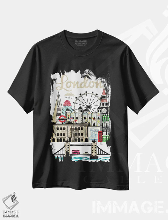 تیشرت مشکی طرح دار خط افق لندن، مدیوم اثر پیپر کاتز | فروشگاه ایماژ