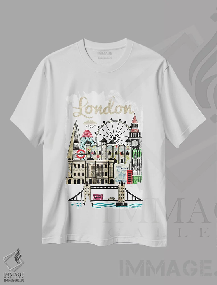 تیشرت سفید طرح دار خط افق لندن، مدیوم اثر پیپر کاتز | immage.ir