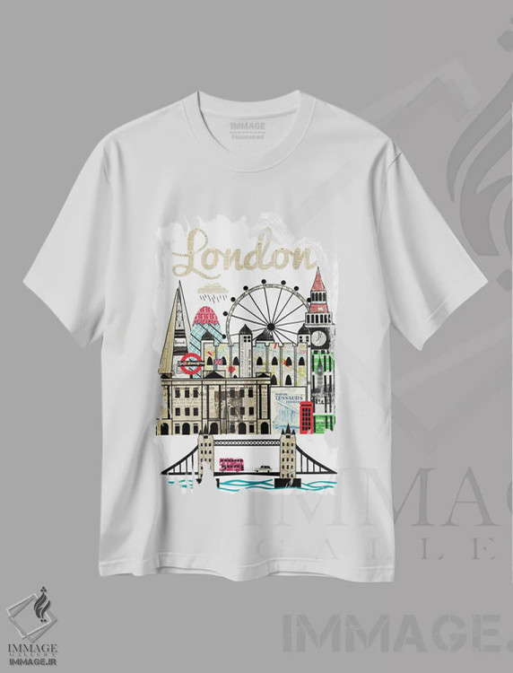 تیشرت سفید طرح دار خط افق لندن، مدیوم اثر پیپر کاتز | immage.ir