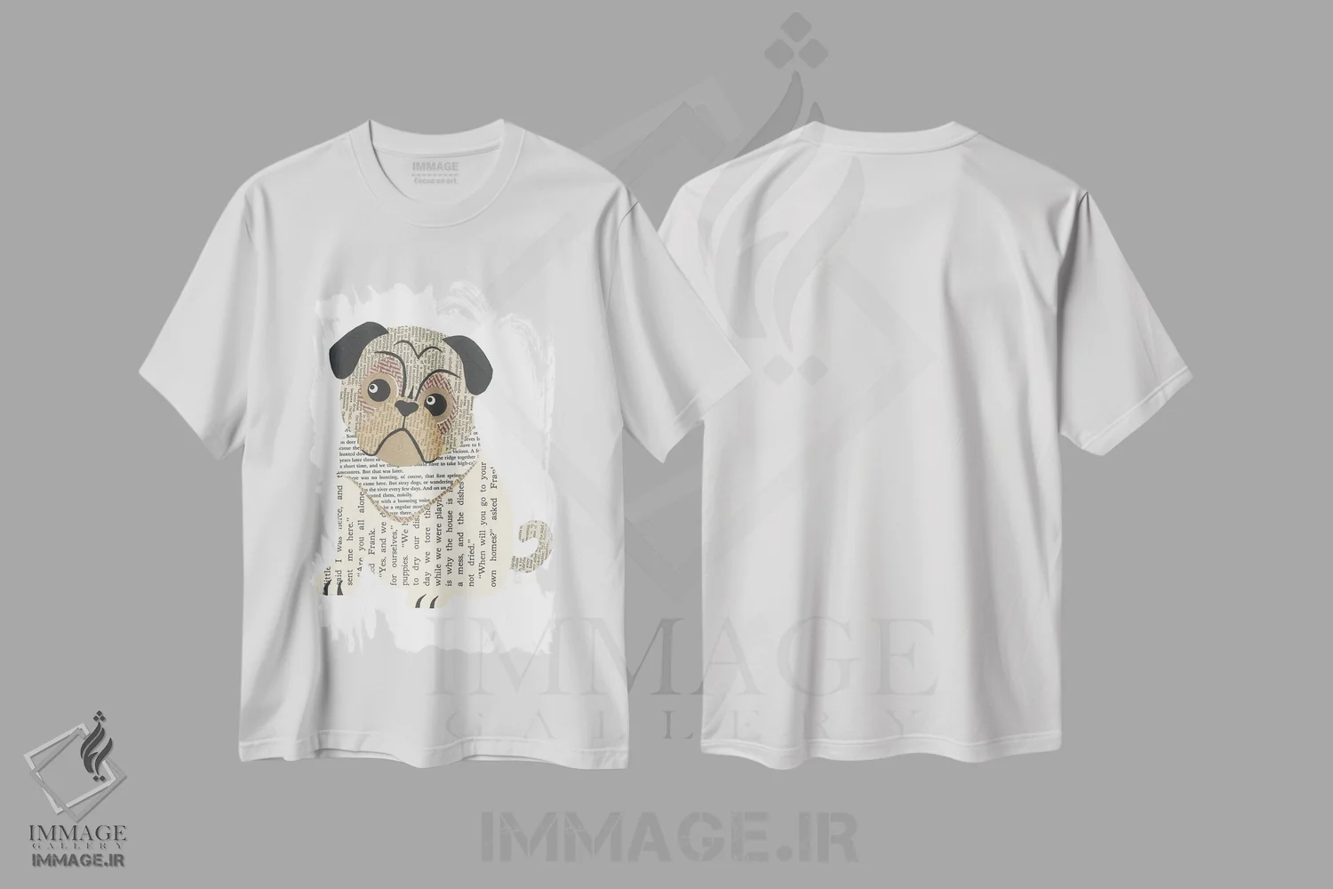 تیشرت سفید طرح دار پاگ، تزئینی اثر پیپر کاتز | فروشگاه ایماژ