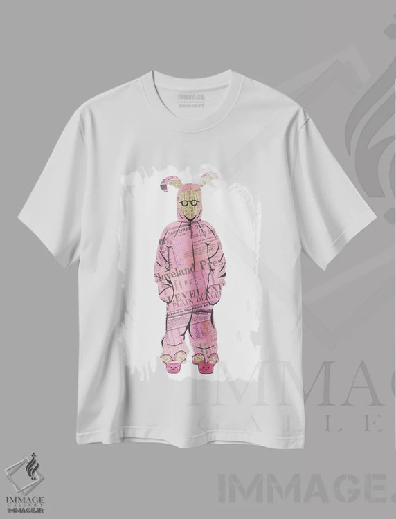تیشرت سفید طرح دار رالفی خرگوش صورتی، تزئینی اثر پیپر کاتز | immage.ir