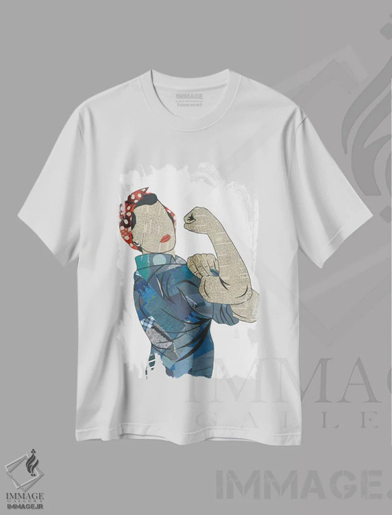 تیشرت سفید طرح دار روزی پرچ کن، تزئینی اثر پیپر کاتز | فروشگاه ایماژ