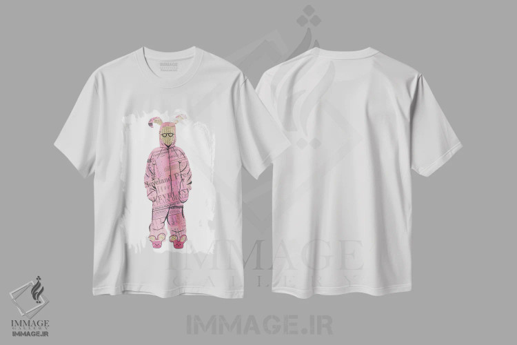 تیشرت سفید طرح دار رالفی خرگوش صورتی، تزئینی اثر پیپر کاتز | immage.ir