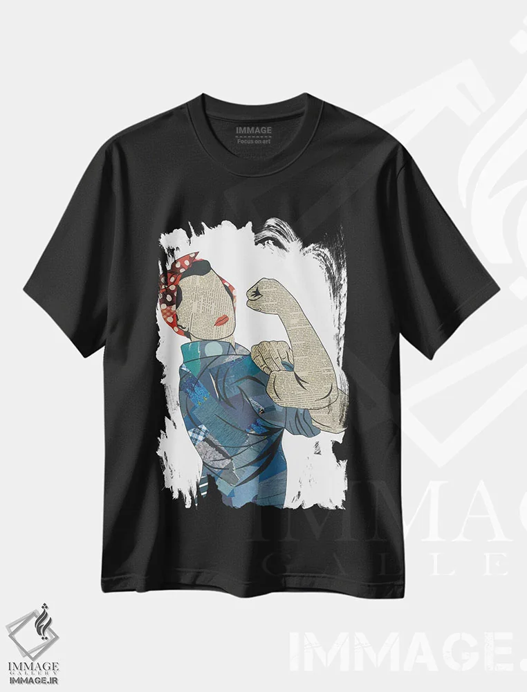 تیشرت مشکی طرح دار روزی پرچ کن، تزئینی اثر پیپر کاتز | immage.ir