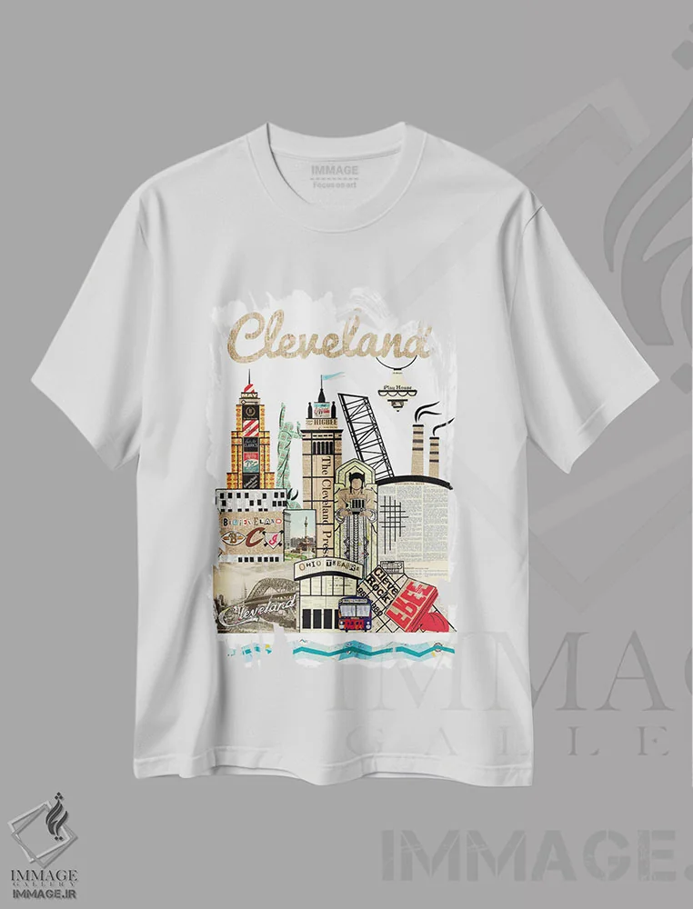 تیشرت سفید طرح دار خط افق کلیولند، تزئینی اثر پیپر کاتز | immage.ir