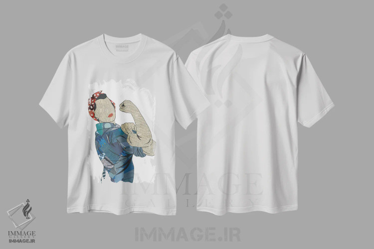 تیشرت سفید طرح دار روزی پرچ کن، تزئینی اثر پیپر کاتز | فروشگاه ایماژ