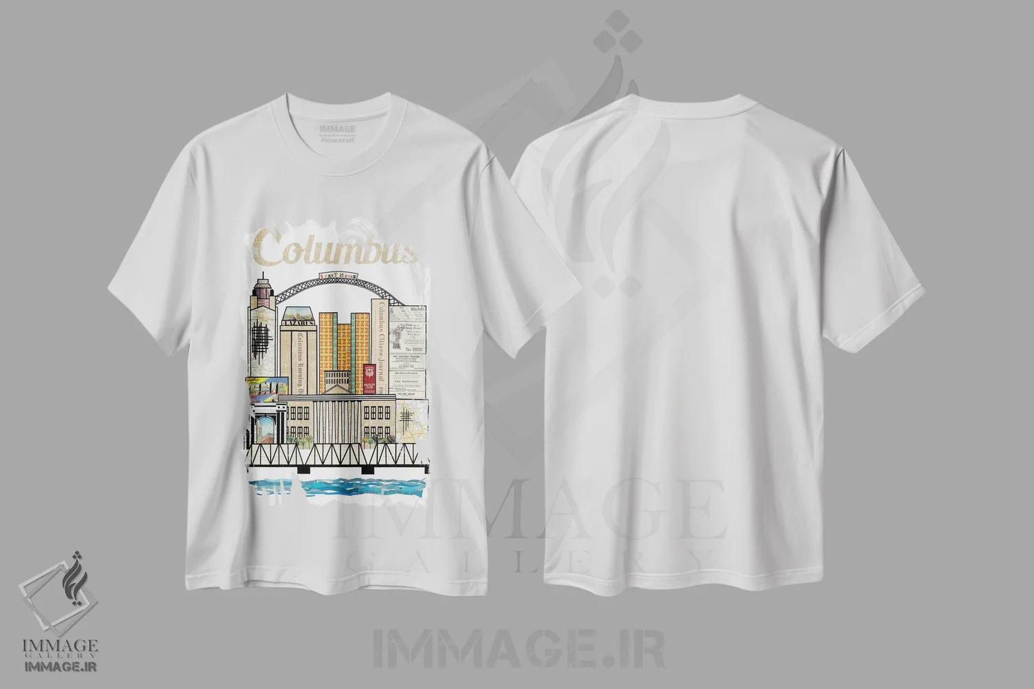 تیشرت سفید طرح دار خط افق عمودی کلمبوس اوهایو، تزئینی اثر پیپر کاتز | فروشگاه ایماژ