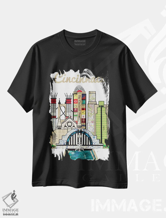 تیشرت مشکی طرح دار خط افق عمودی سینسیناتی، تزئینی اثر پیپر کاتز | فروشگاه ایماژ