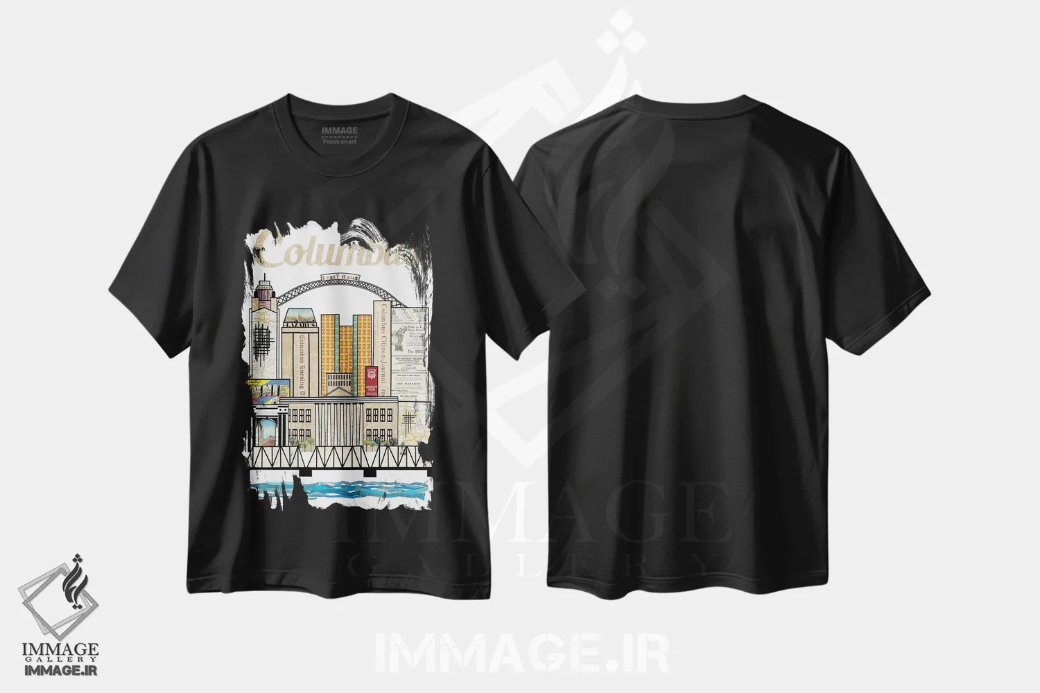 تیشرت مشکی طرح دار خط افق عمودی کلمبوس اوهایو، تزئینی اثر پیپر کاتز | immage.ir