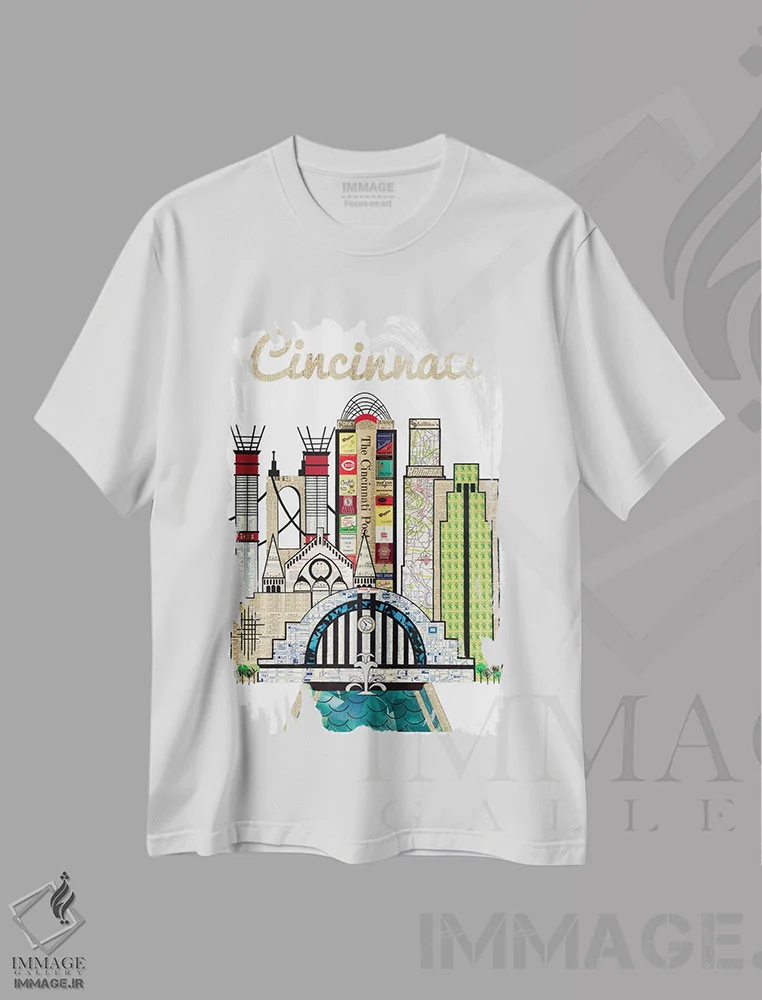 تیشرت سفید طرح دار خط افق عمودی سینسیناتی، تزئینی اثر پیپر کاتز | immage.ir