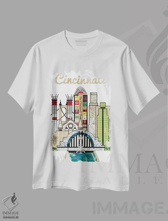 تیشرت سفید طرح دار خط افق عمودی سینسیناتی، تزئینی اثر پیپر کاتز | immage.ir