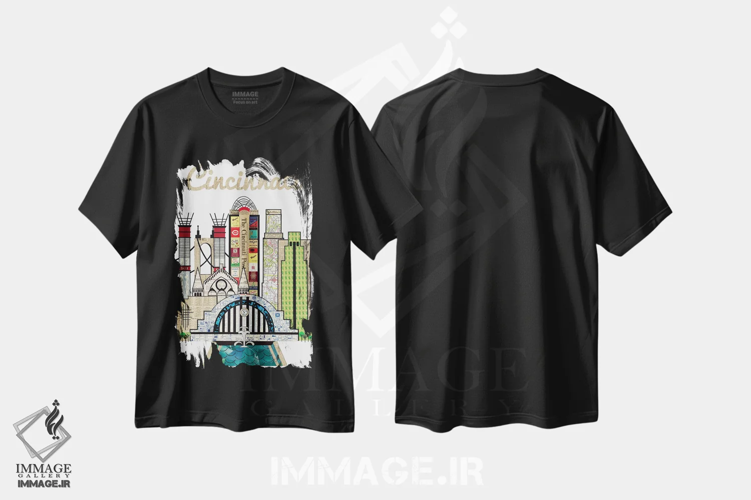 تیشرت مشکی طرح دار خط افق عمودی سینسیناتی، تزئینی اثر پیپر کاتز | فروشگاه ایماژ