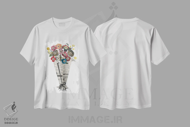 تیشرت سفید طرح دار دسته گل، مدیوم اثر پیپر کاتز | فروشگاه ایماژ