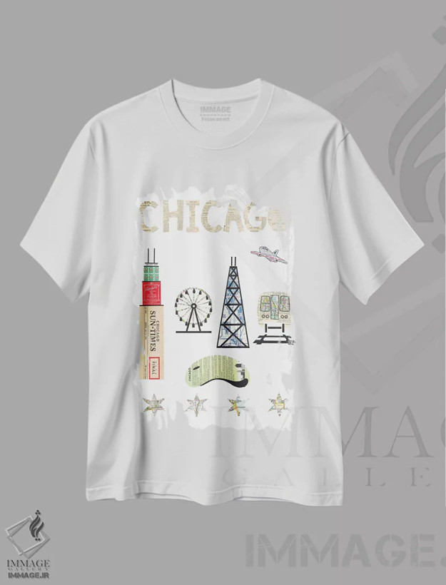 تیشرت سفید طرح دار نمایشگاه شیکاگو، مدیوم اثر پیپر کاتز | فروشگاه ایماژ