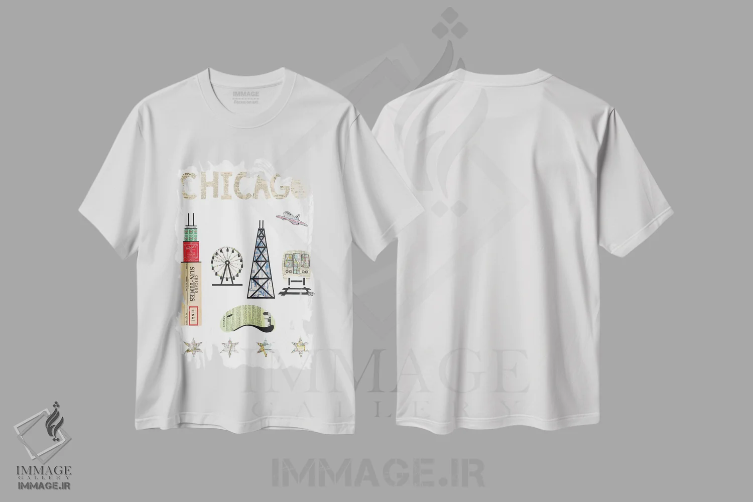تیشرت سفید طرح دار نمایشگاه شیکاگو، مدیوم اثر پیپر کاتز | فروشگاه ایماژ