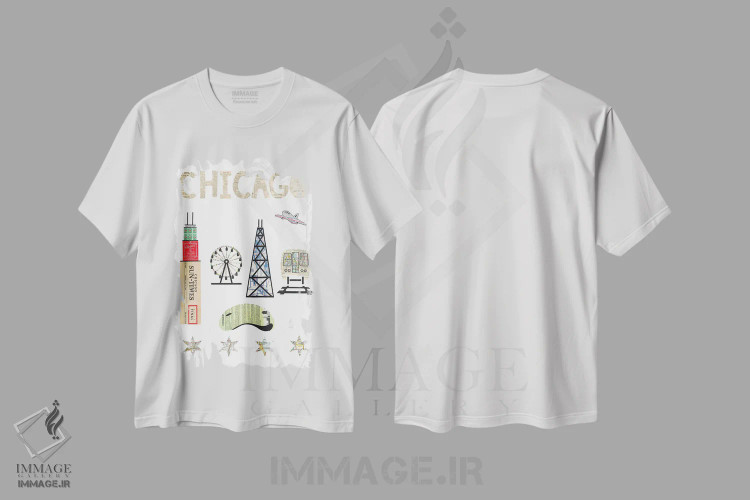 تیشرت سفید طرح دار نمایشگاه شیکاگو، مدیوم اثر پیپر کاتز | فروشگاه ایماژ