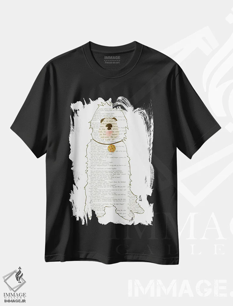 تیشرت مشکی طرح دار سگ، مدیوم اثر پیپر کاتز | فروشگاه ایماژ