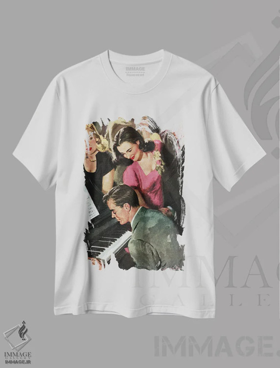 تیشرت سفید طرح دار باخت تلخ، دکور آمریکایی اثر کوبی ویت مور | فروشگاه ایماژ