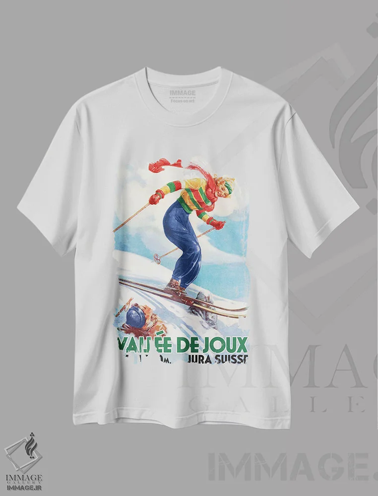 تیشرت سفید طرح دار اسکی در سوئیس، هنر دیجیتال اثر سَتردی ایونینگ پُست | immage.ir